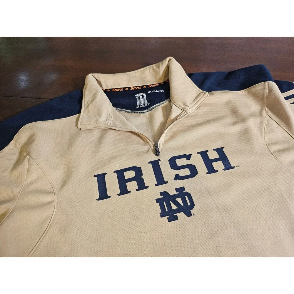 Adidas Notre Dame Fighting Irish Pullover Mens 2XL Tan Navy 1/4 Zip Climalite